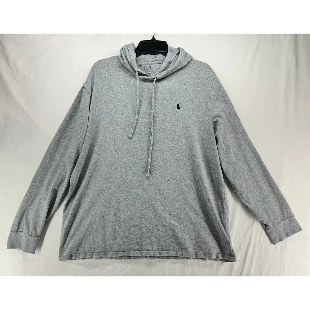Polo Ralph Lauren Mens XL Heather Grey Cotton Long Sleeve Hooded T-Shirt Pony